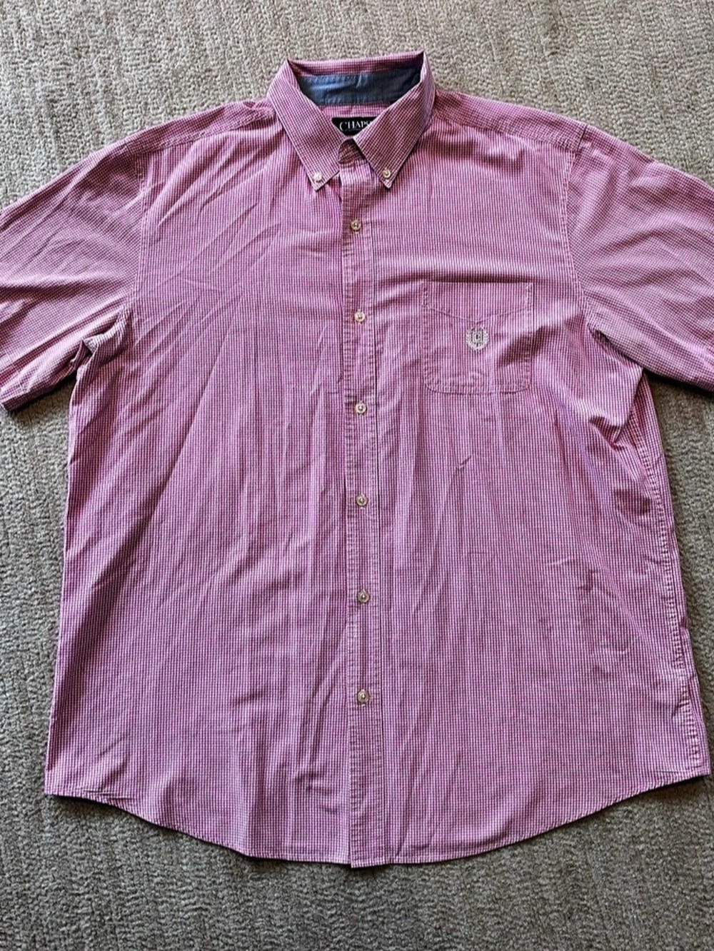 Chaps Easy Care Gingham Short Sleeve Button-Down Shirt Pink XL